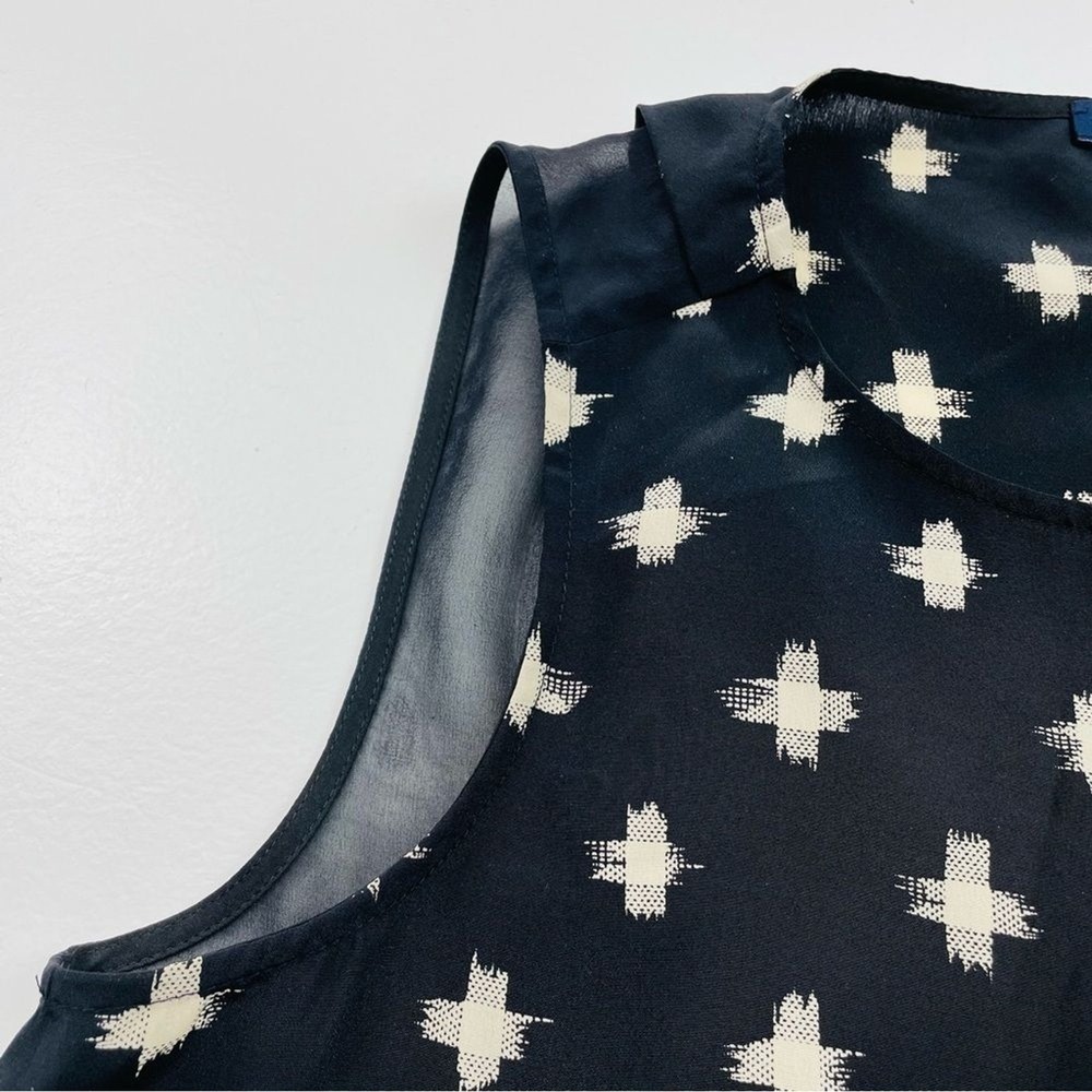 Madewell 100% Silk Sleeveless Blouse Black Beige Cross Print Top Small Casual - Picture 3 of 11